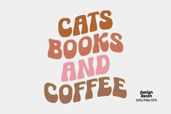 Cats Books and Coffee Groovy SVG PNG